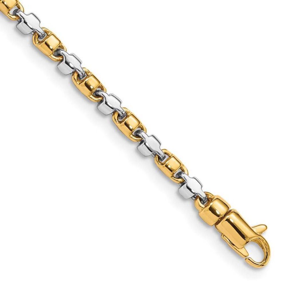 2.6mm 14K Two Tone Gold Solid Fancy Chain Link Bracelet, 8 Inch